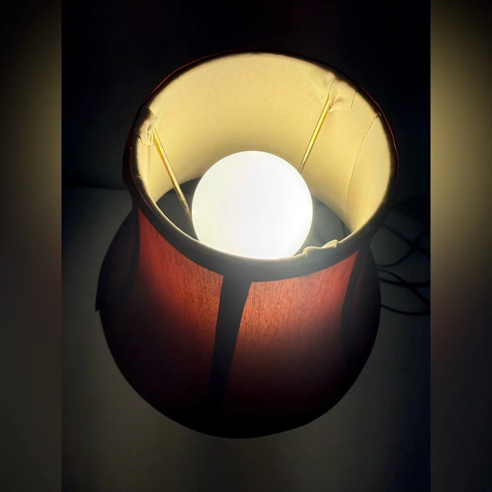 Vintage Leviton 16”Gold Brass Table Lamp‎ W/Red Shade Mid Century Modern Accent